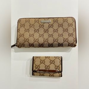 Gucci Monogram Zip Wallet and Key Holder Set